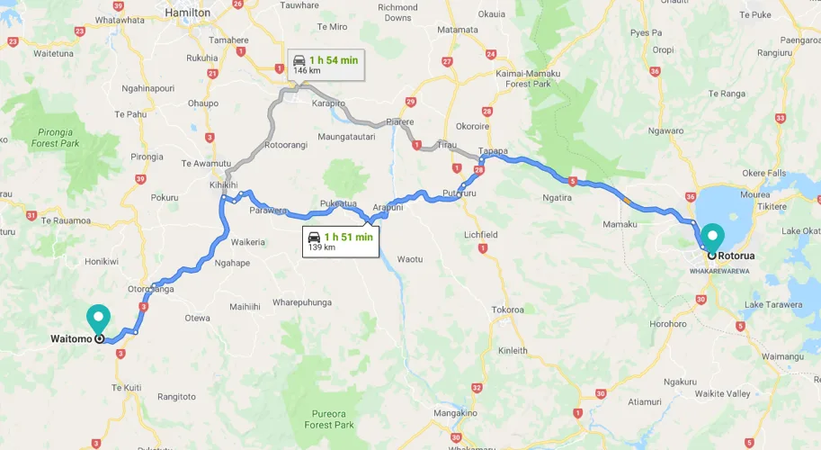 From Rotorua Map